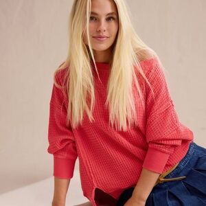 AE Big Hug Waffle Crewneck Red M